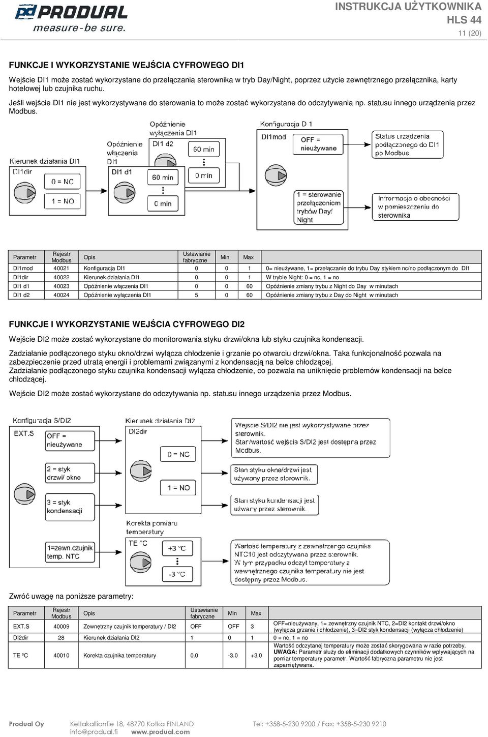 DI1md 40021 Knfiguracja DI1 0 0 1 0= nieużywane, 1= przełączanie d trybu Day stykiem nc/n pdłącznym d DI1 DI1dir 40022 Kierunek działania DI1 0 0 1 W trybie Night: 0 = nc, 1 = n DI1 d1 40023