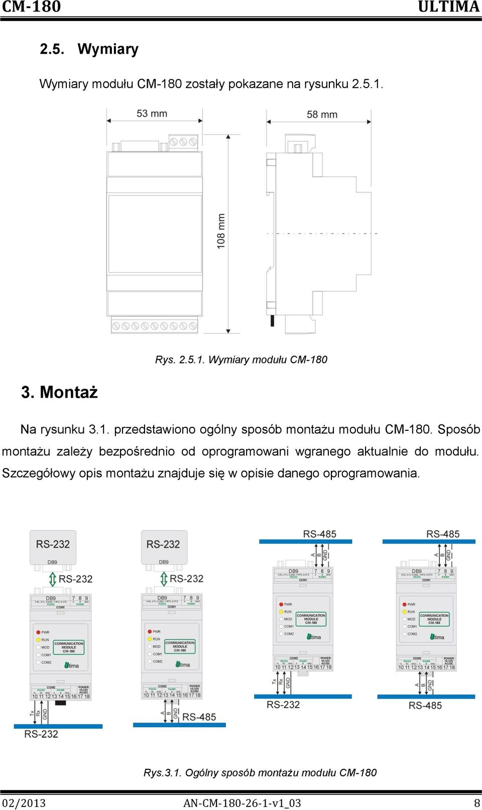 Sposób montażu zależy bezpośrednio od oprogramowani wgranego aktualnie do modułu.