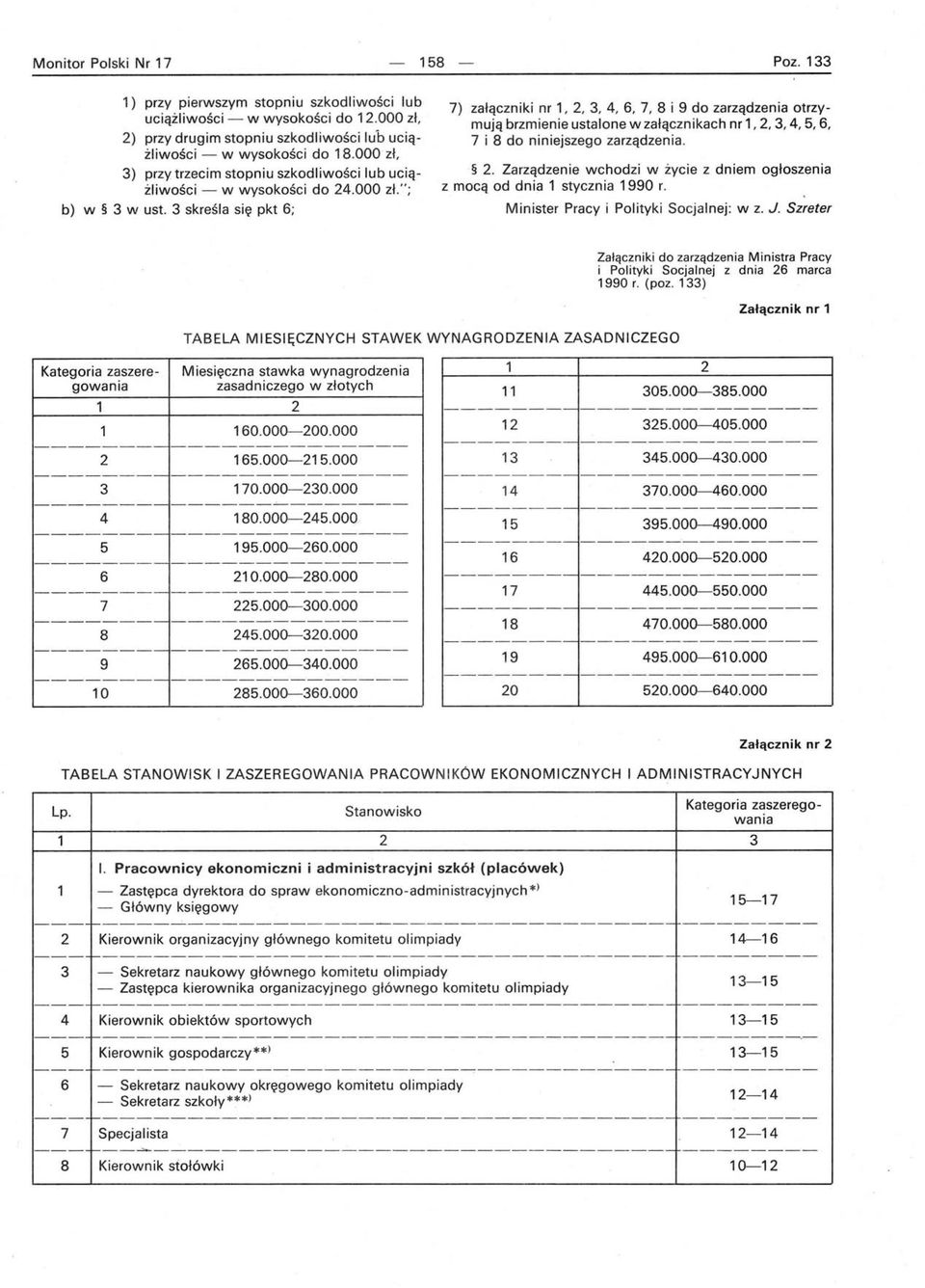 . Zarządzenie wchodzi w życie z dniem ogłoszenia z mocą od dnia stycznia 990 r. b) w w ust. skreśla się pkt 6; Minister Pracy i Polityki Socjalnej: w z. J.