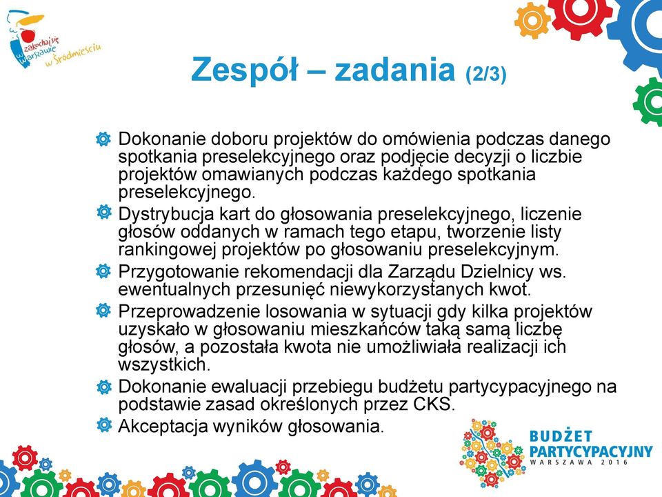 Przygotowanie rekomendacji dla Zarządu Dzielnicy ws. ewentualnych przesunięć niewykorzystanych kwot.
