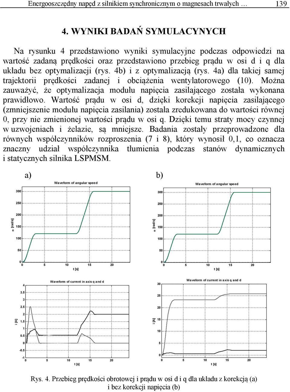 4b) i z optymalizacją (ry. 4a) la takiej amej trajektorii prękości zaanej i obciążenia wentylatorowego (1). Można zauważyć, że optymalizacja moułu napięcia zailającego zotała wykonana prawiłowo.