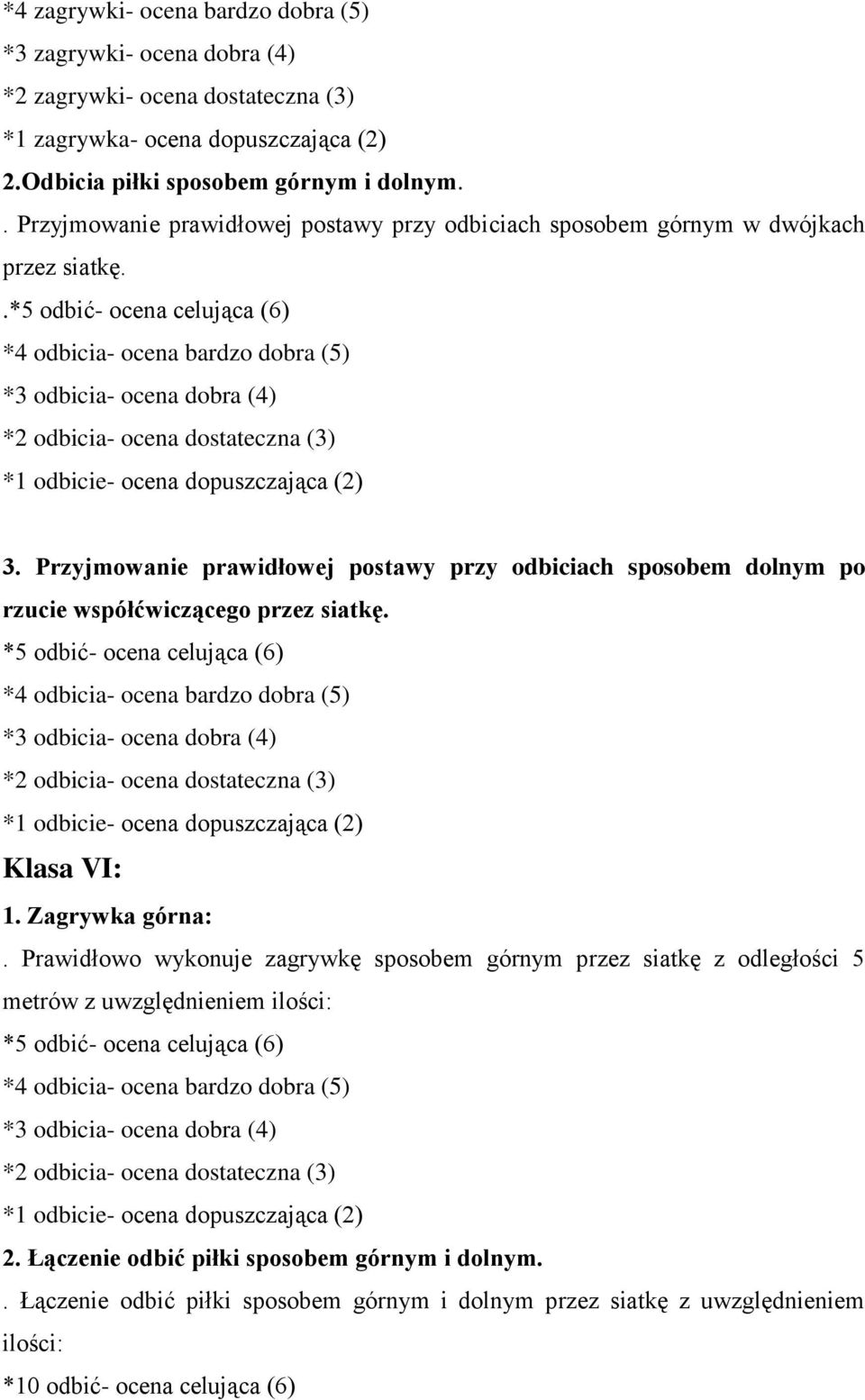 .*5 odbić- ocena celująca (6) *4 odbicia- ocena bardzo dobra (5) *3 odbicia- ocena dobra (4) *2 odbicia- ocena dostateczna (3) *1 odbicie- ocena dopuszczająca (2) 3.