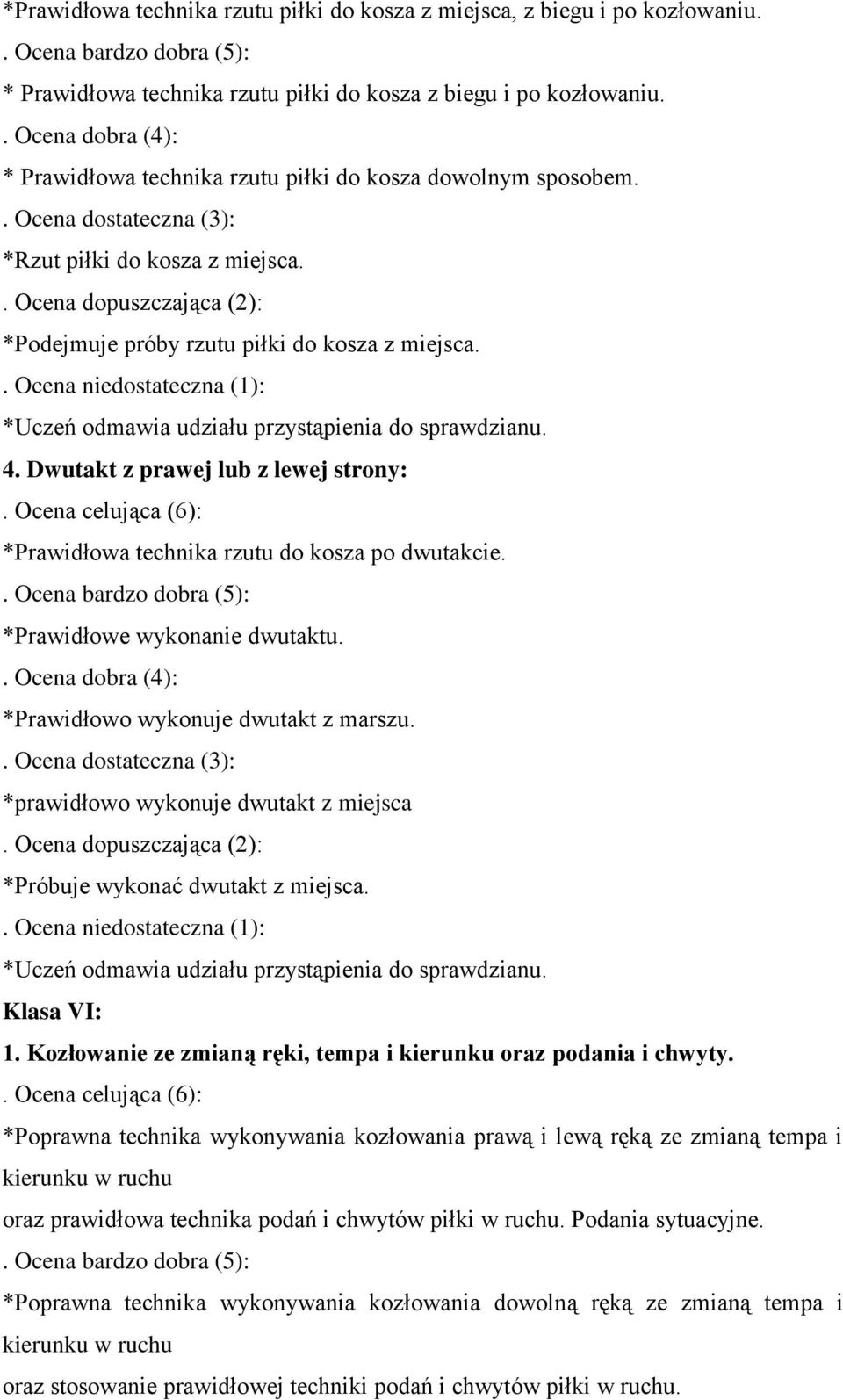 . Ocena dopuszczająca (2): *Podejmuje próby rzutu piłki do kosza z miejsca.. Ocena niedostateczna (1): *Uczeń odmawia udziału przystąpienia do sprawdzianu. 4. Dwutakt z prawej lub z lewej strony:.