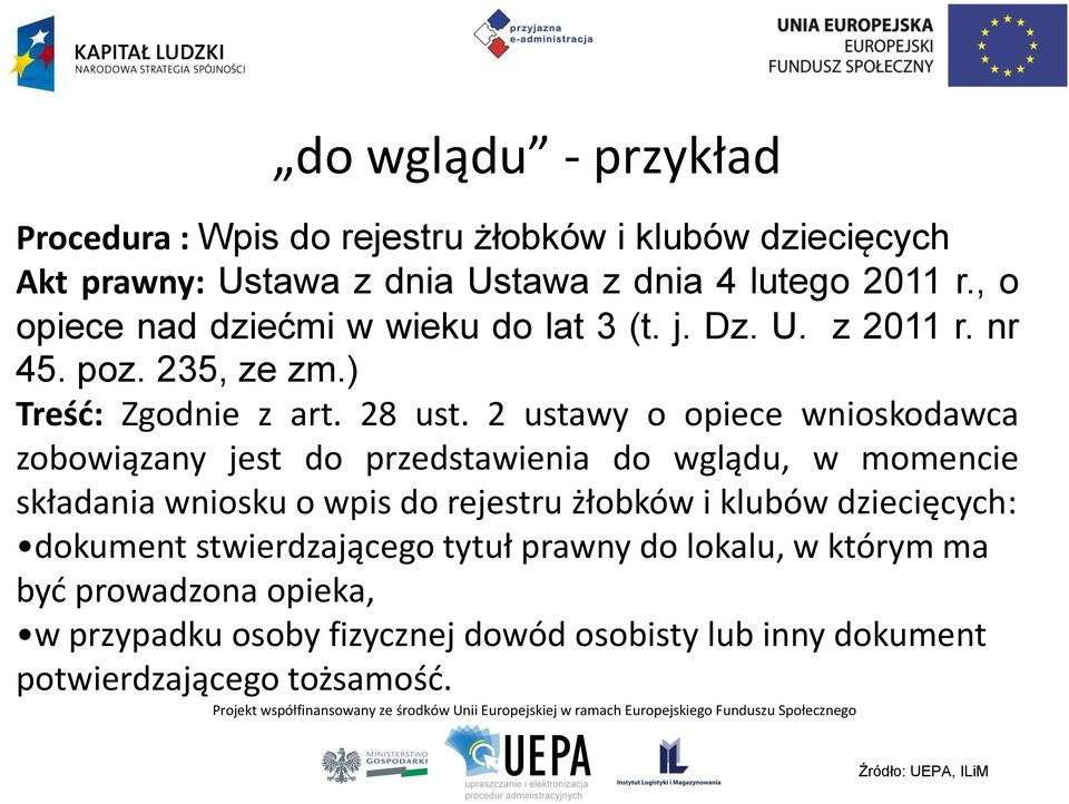 2 ustawy o opiece wnioskodawca zobowiązany jest do przedstawienia do wglądu, w momencie składania wniosku o wpis do rejestru żłobków i klubów