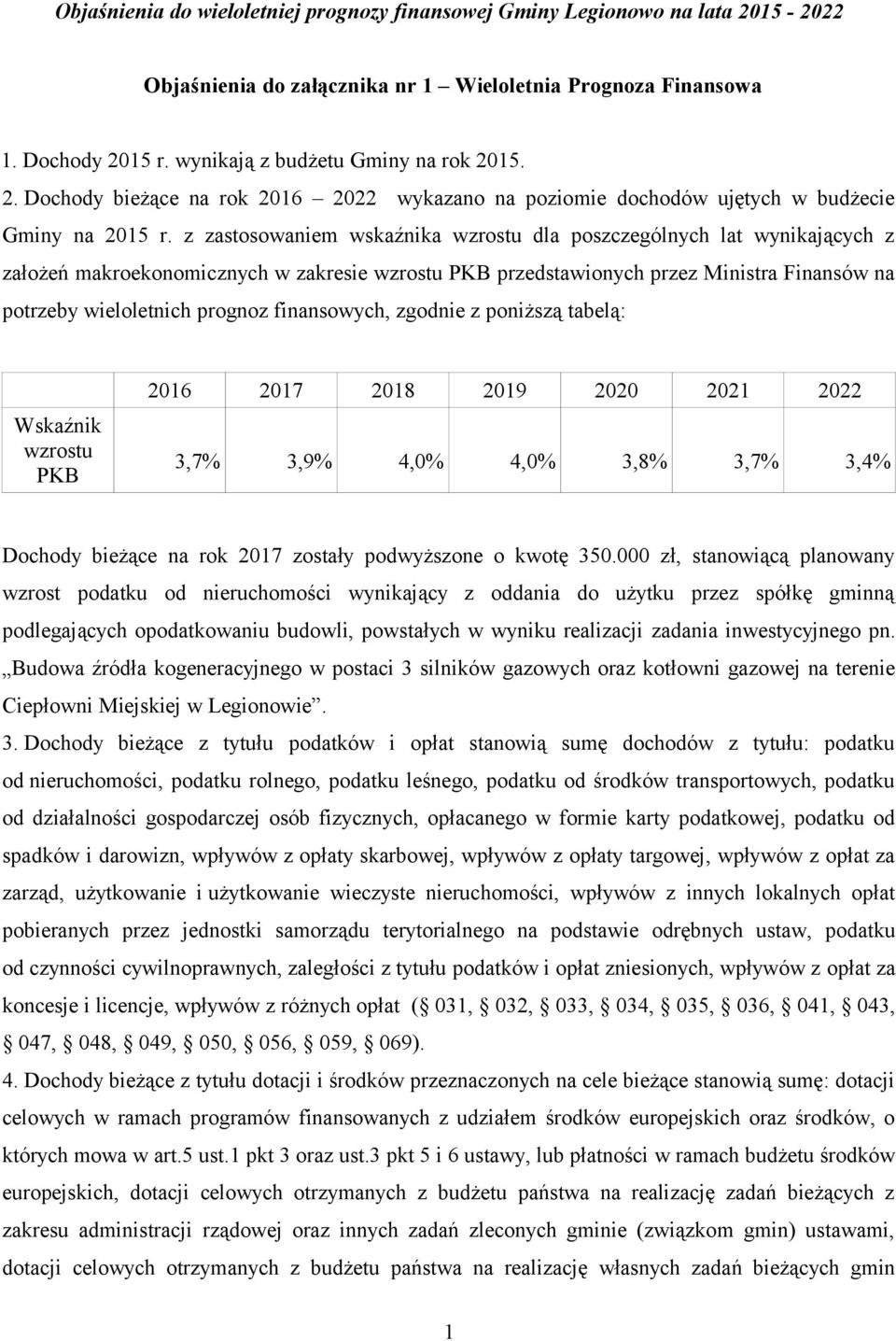 z zastosowaniem wskaźnika wzrostu dla poszczególnych lat wynikających z założeń makroekonomicznych w zakresie wzrostu PKB przedstawionych przez Ministra Finansów na potrzeby wieloletnich prognoz