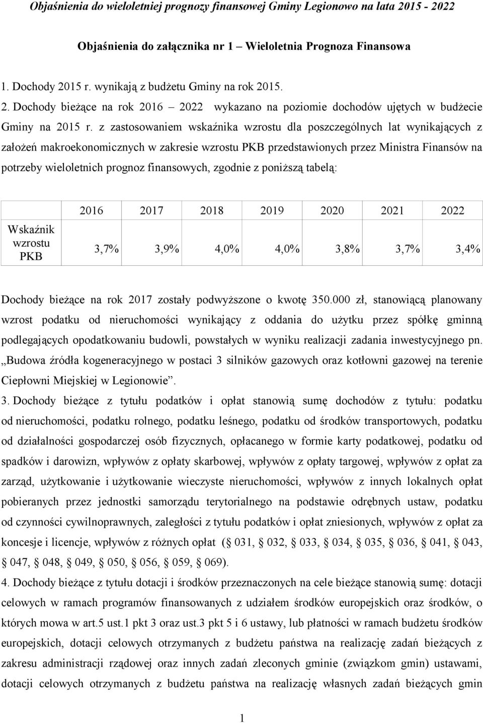 z zastosowaniem wskaźnika wzrostu dla poszczególnych lat wynikających z założeń makroekonomicznych w zakresie wzrostu PKB przedstawionych przez Ministra Finansów na potrzeby wieloletnich prognoz