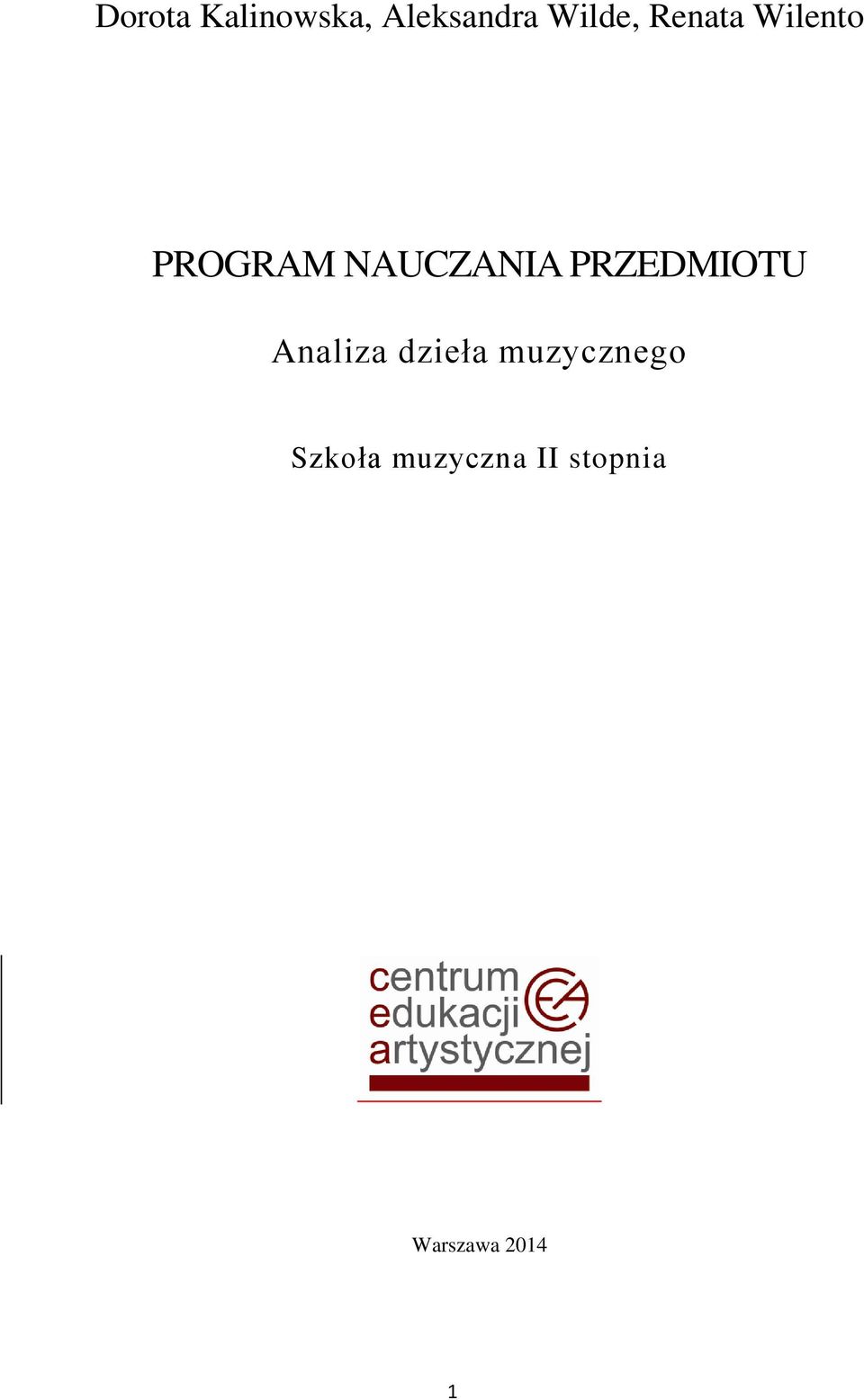 PRZEDMIOTU Analiza dzieła muzycznego