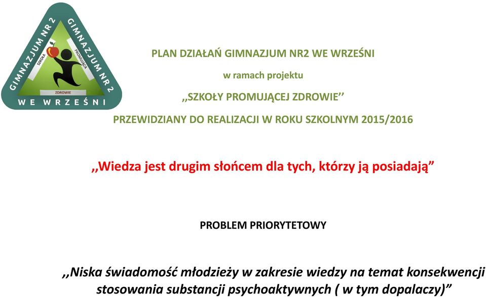 tych, którzy ją posiadają PROBLEM PRIORYTETOWY,,Niska świadomość młodzieży w