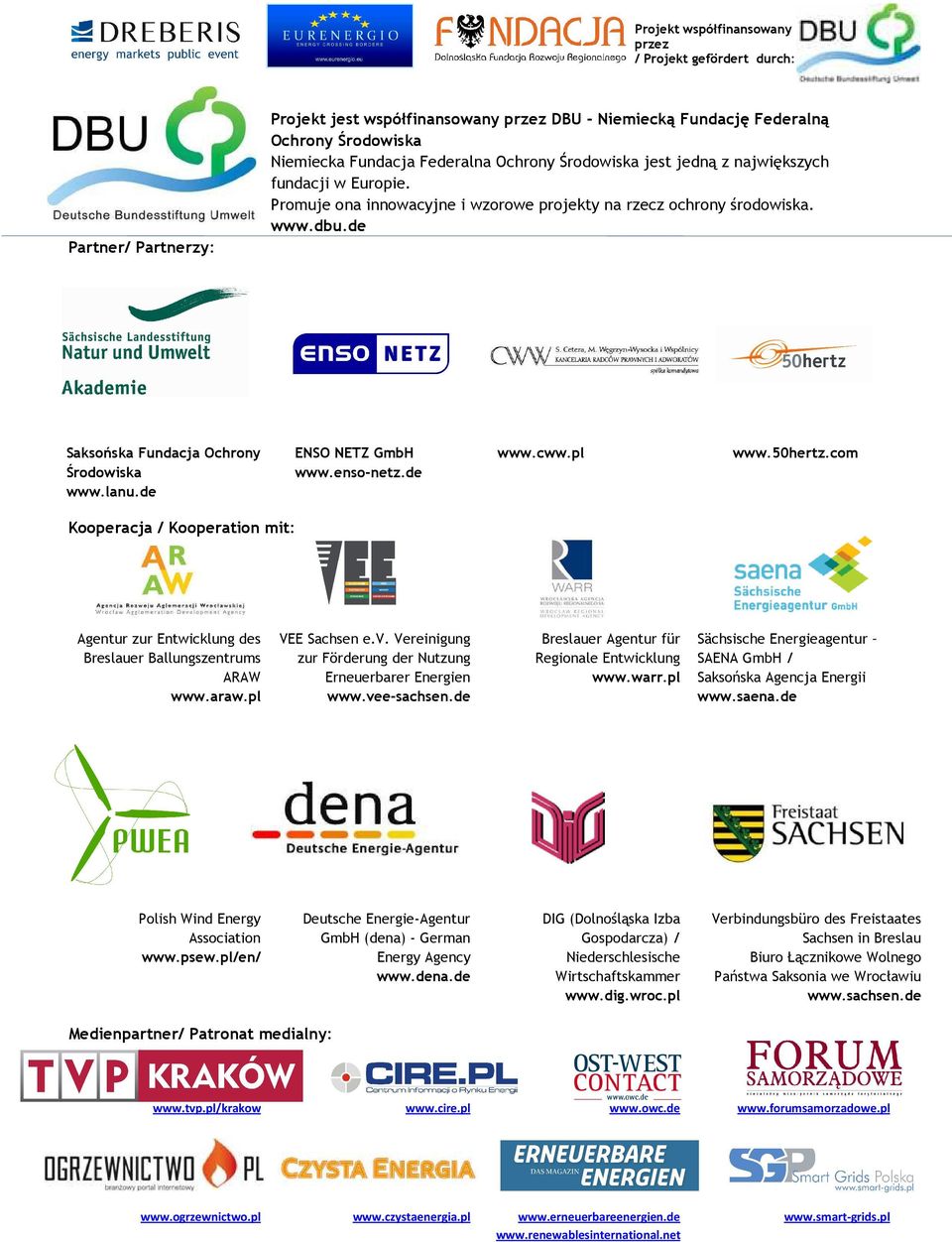 com Kooperacja / Kooperation mit: Agentur zur Entwicklung des Breslauer Ballungszentrums ARAW www.araw.pl VEE Sachsen e.v. Vereinigung zur Förderung der Nutzung Erneuerbarer Energien www.vee-sachsen.