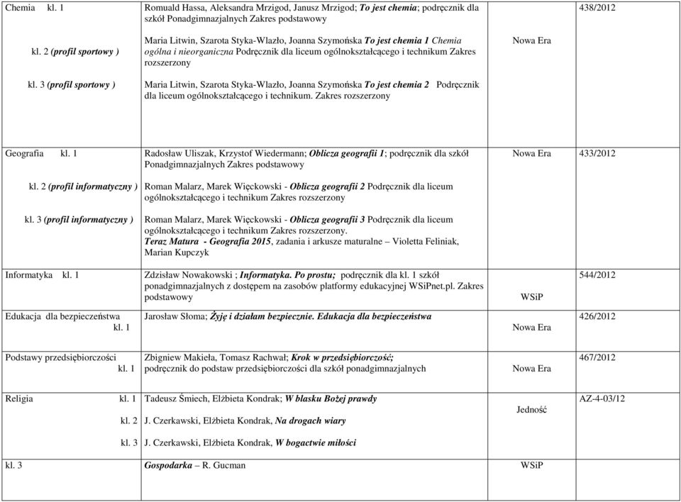 Styka-Wlazło, Joanna Szymońska To jest chemia 1 Chemia ogólna i nieorganiczna Podręcznik dla liceum ogólnokształcącego i technikum Zakres rozszerzony Maria Litwin, Szarota Styka-Wlazło, Joanna