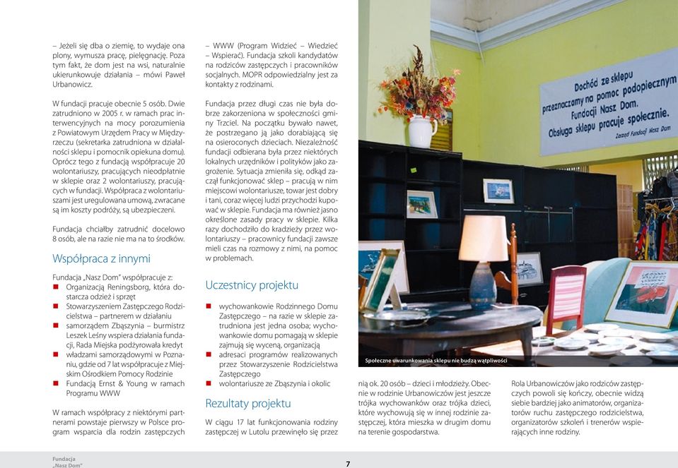 w ramach prac interwencyjnych na mocy porozumienia z Powiatowym Urzędem Pracy w Międzyrzeczu (sekretarka zatrudniona w działalności sklepu i pomocnik opiekuna domu).