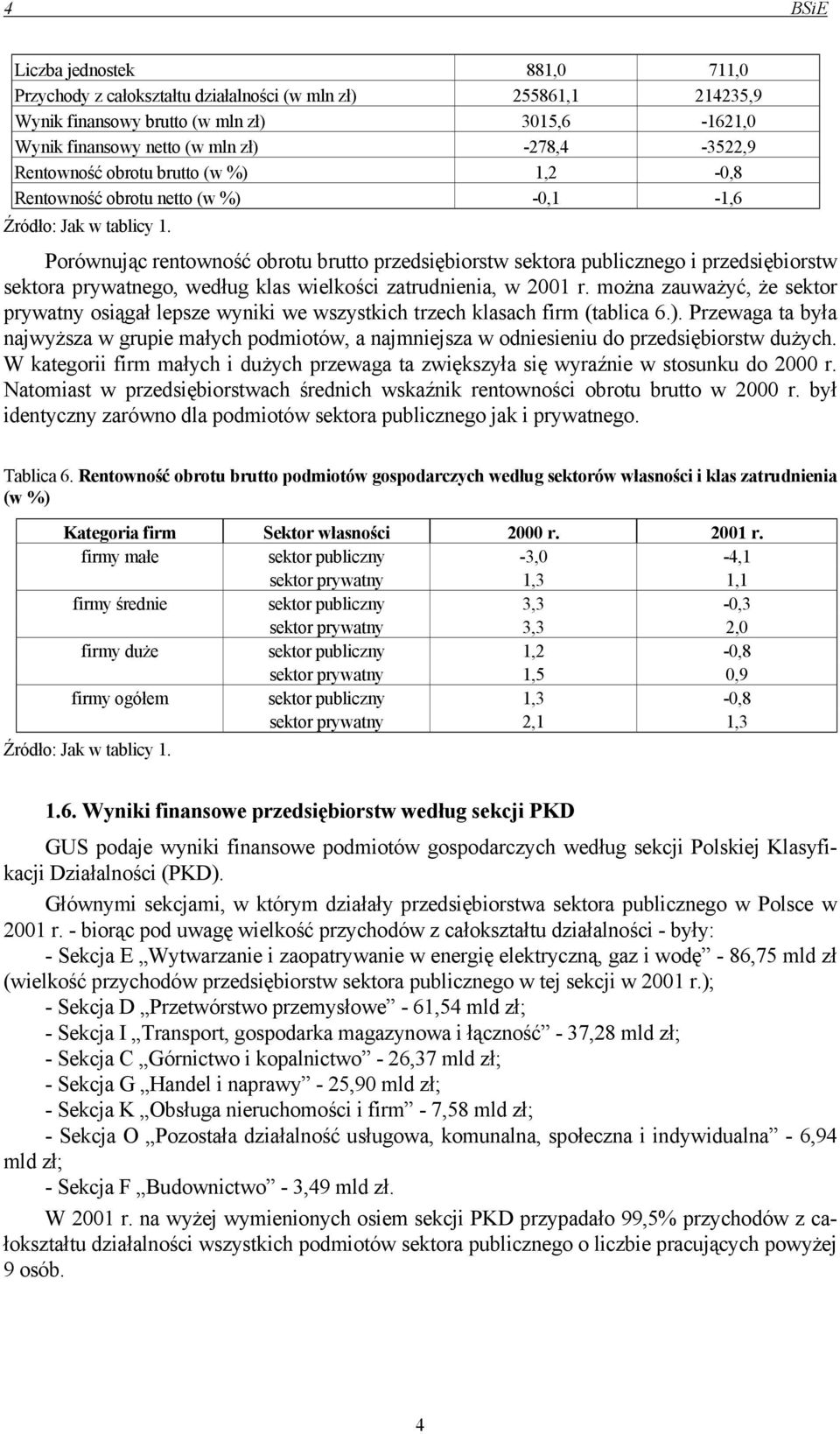 wielkości zatrudnienia, w 2001 r. można zauważyć, że sektor prywatny osiągał lepsze wyniki we wszystkich trzech klasach firm (tablica 6.).