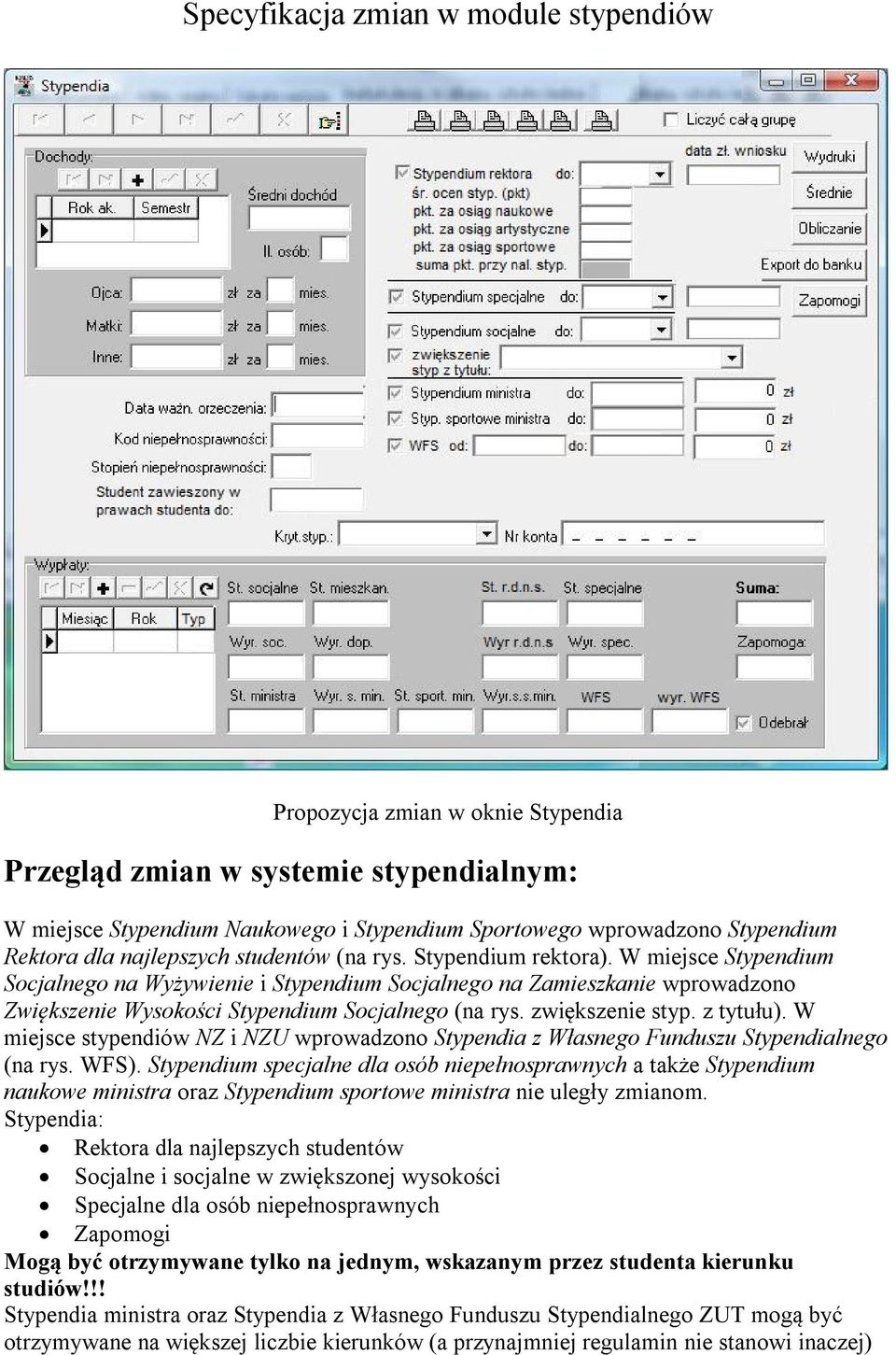 W miejsce Stypendium Socjalnego na Wyżywienie i Stypendium Socjalnego na Zamieszkanie wprowadzono Zwiększenie Wysokości Stypendium Socjalnego (na rys. zwiększenie styp. z tytułu).
