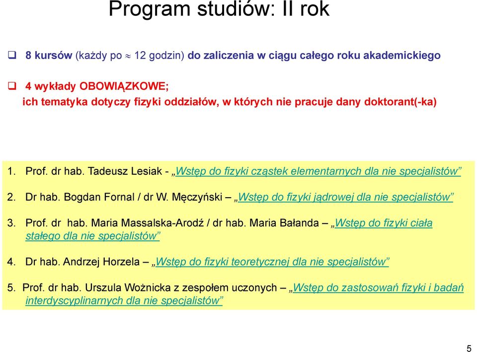 Męczyński Wstęp do fizyki jądrowej dla nie specjalistów 3. Prof. dr hab. Maria Massalska-Arodź / dr hab. Maria Bałanda Wstęp do fizyki ciała stałego dla nie specjalistów 4.