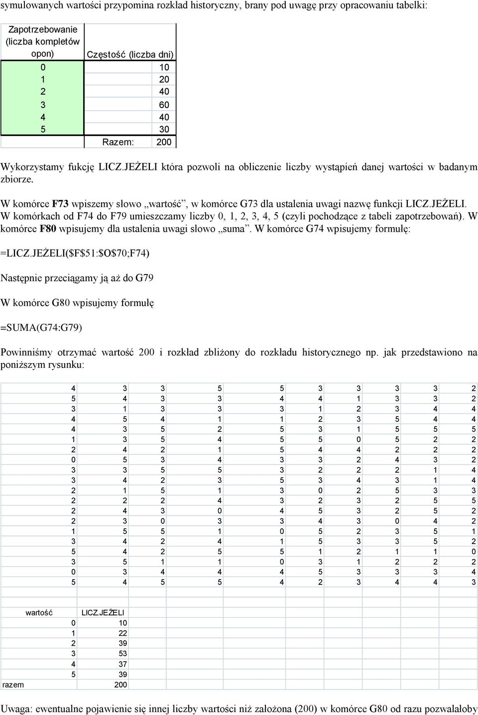 W komórce F80 wpisujemy dla ustalenia uwagi słowo suma. W komórce G74 wpisujemy formułę: =LICZ.