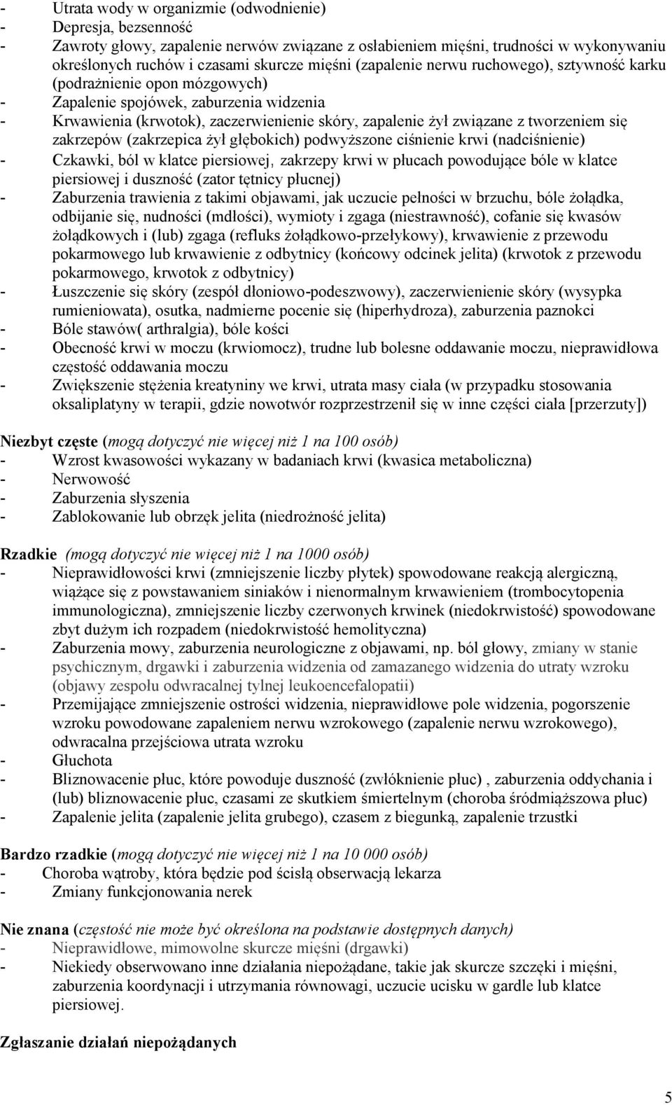 się zakrzepów (zakrzepica żył głębokich) podwyższone ciśnienie krwi (nadciśnienie) - Czkawki, ból w klatce piersiowej, zakrzepy krwi w płucach powodujące bóle w klatce piersiowej i duszność (zator