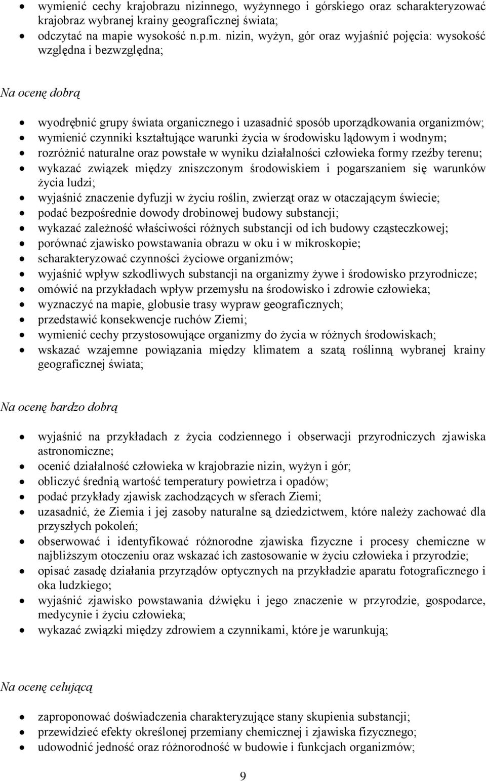 lądowym i wodnym; rozróżnić naturalne oraz powstałe w wyniku działalności człowieka formy rzeźby terenu; wykazać związek między zniszczonym środowiskiem i pogarszaniem się warunków życia ludzi;