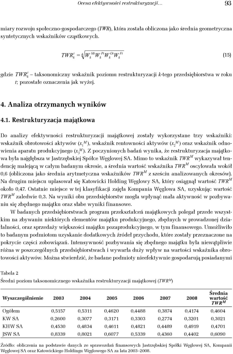 Z pocznonch badań wna, że resruurzaca maąowa bła nagłębsza w Jasrzębse Spółce ęglowe SA.