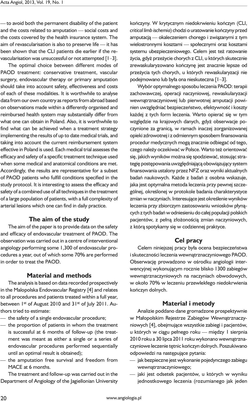 The optimal choice between different modes of PAOD treatment: conservative treatment, vascular surgery, endovascular therapy or primary amputation should take into account safety, effectiveness and