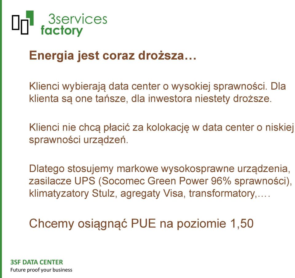 Klienci nie chcą płacić za kolokację w data center o niskiej sprawności urządzeń.