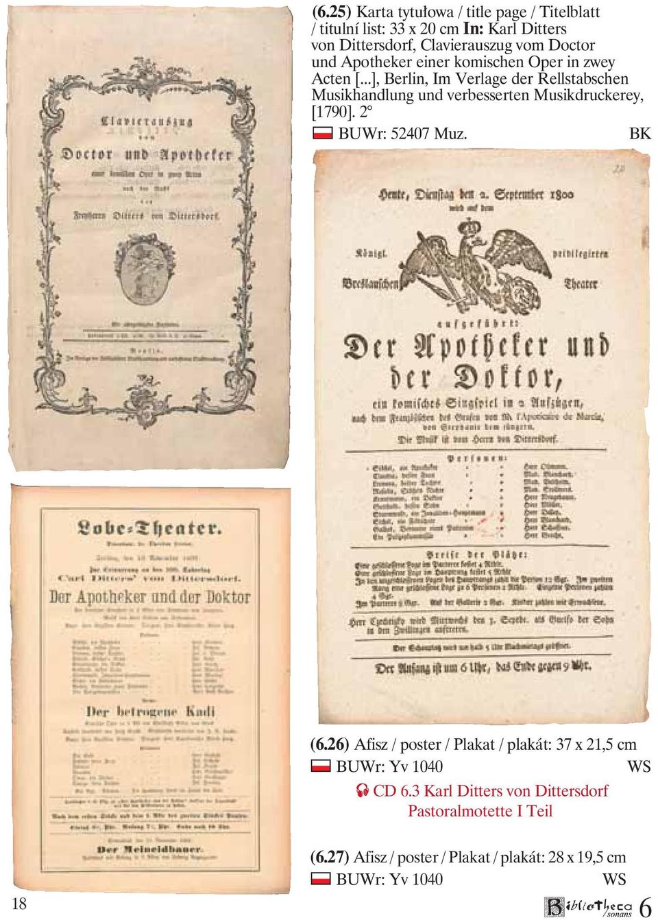 ..], Berlin, Im Verlage der Rellstabschen Musikhandlung und verbesserten Musikdruckerey, [1790]. 2 BUWr: 52407 Muz. BK (.