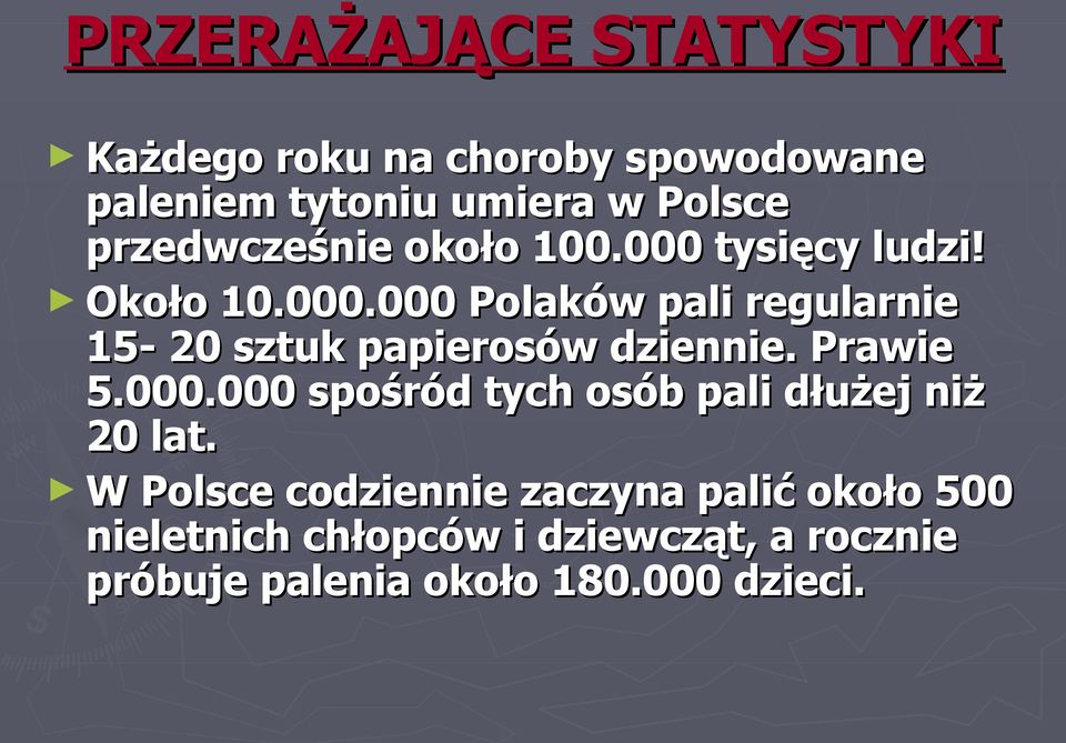 Prawie 5.000.000 spośród tych osób pali dłużej niż 20 lat.