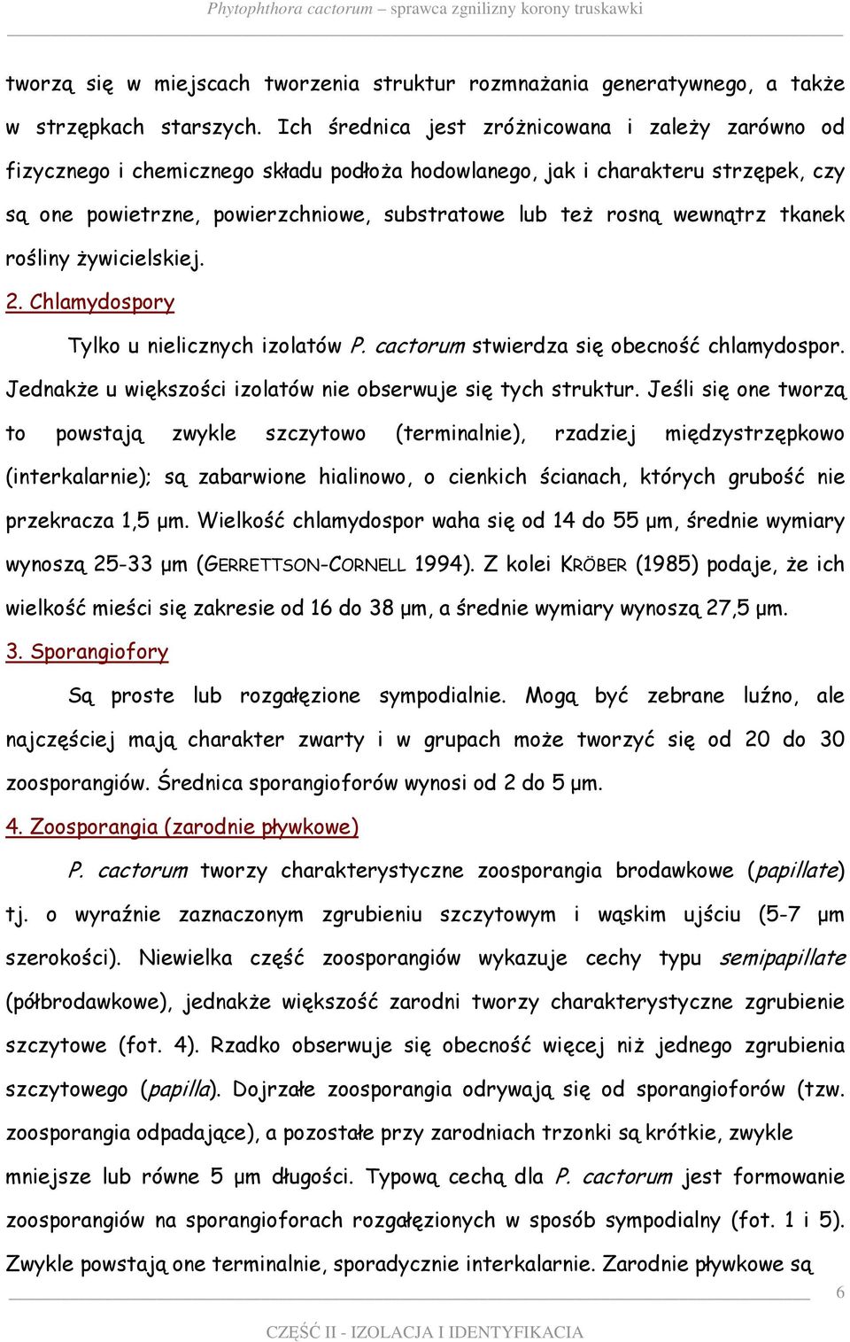 wewnątrz tkanek rośliny Ŝywicielskiej. 2. Chlamydospory Tylko u nielicznych izolatów P. cactorum stwierdza się obecność chlamydospor. JednakŜe u większości izolatów nie obserwuje się tych struktur.