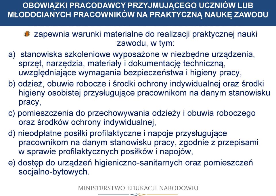 indywidualnej oraz środki higieny osobistej przysługujące pracownikom na danym stanowisku pracy, c) pomieszczenia do przechowywania odzieży i obuwia roboczego oraz środków ochrony indywidualnej, d)