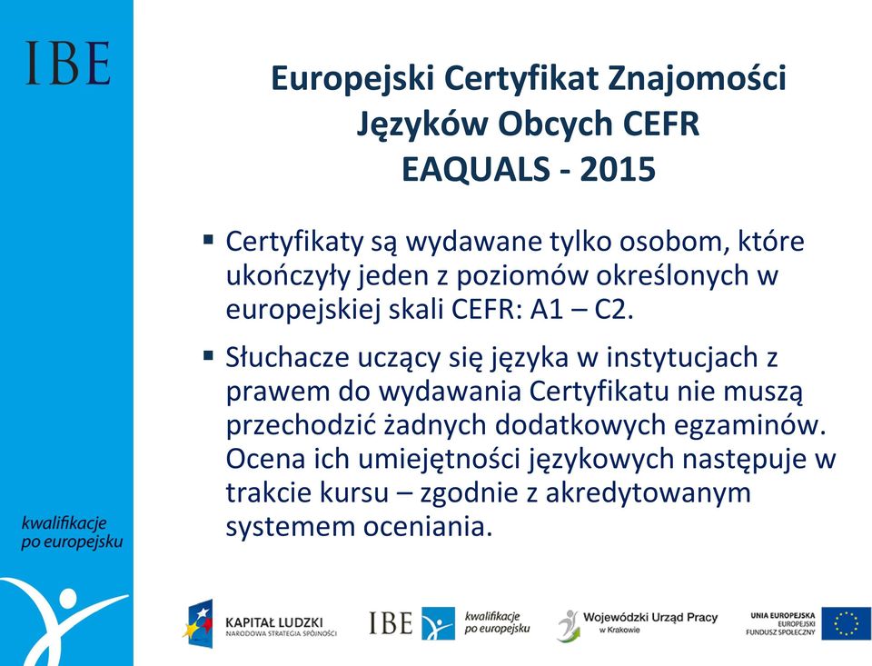 Słuchacze uczący się języka w instytucjach z prawem do wydawania Certyfikatu nie muszą przechodzić