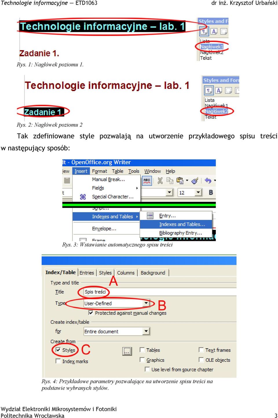 przykładowego spisu treści w następujący sposób: Rys.