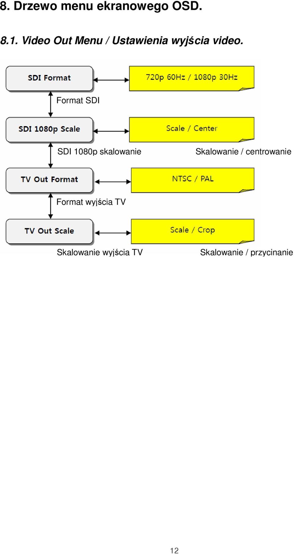 Format SDI SDI 1080p skalowanie Skalowanie /
