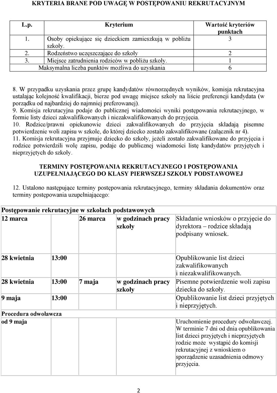 W przypadku uzyskania przez grupę kandydatów równorzędnych wyników, komisja rekrutacyjna ustalając kolejność kwalifikacji, bierze pod uwagę miejsce na liście preferencji kandydata (w porządku od