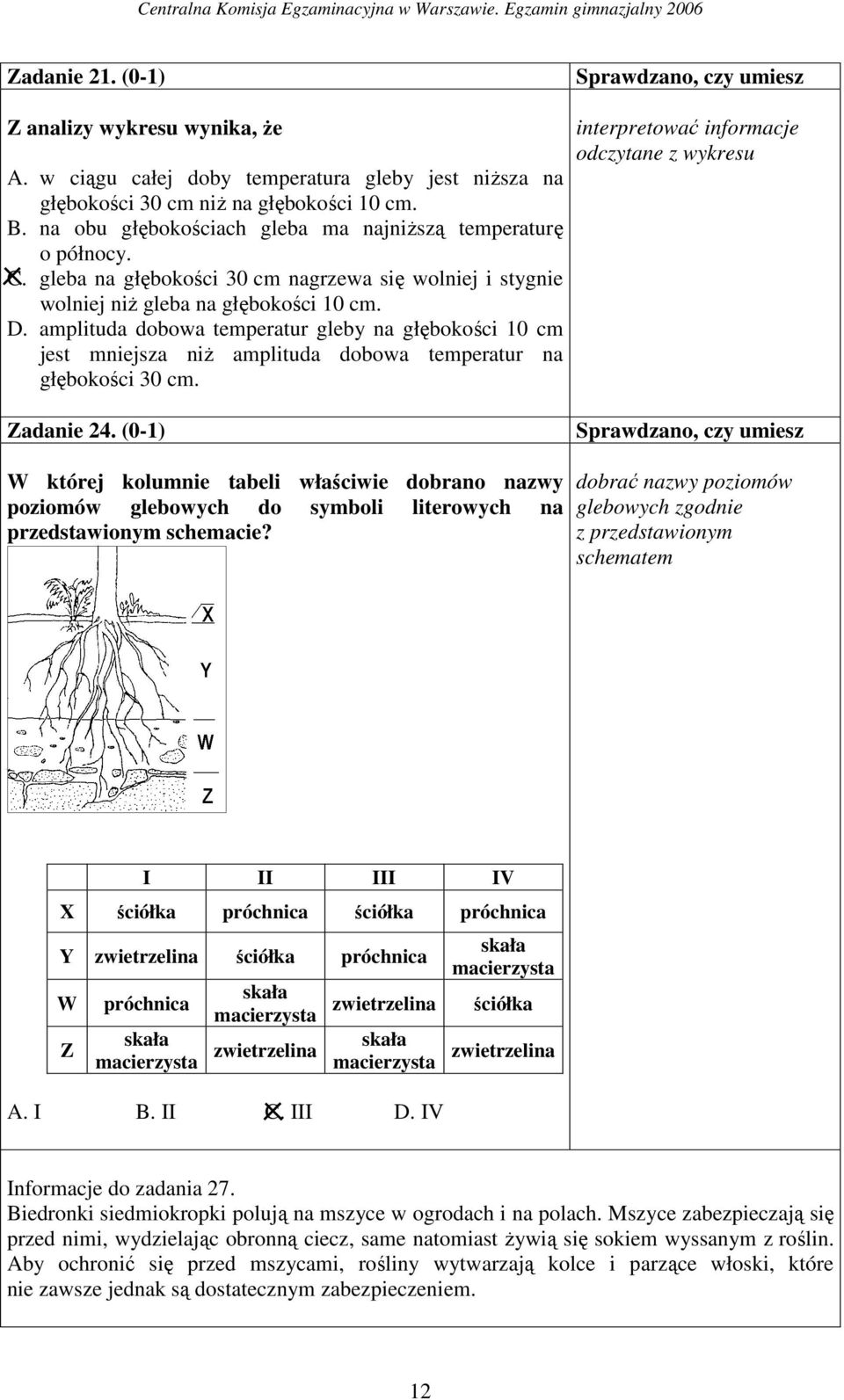 amplituda dobowa temperatur gleby na głębokości 10 cm jest mniejsza niŝ amplituda dobowa temperatur na głębokości 30 cm. interpretować informacje odczytane z wykresu Zadanie 24.