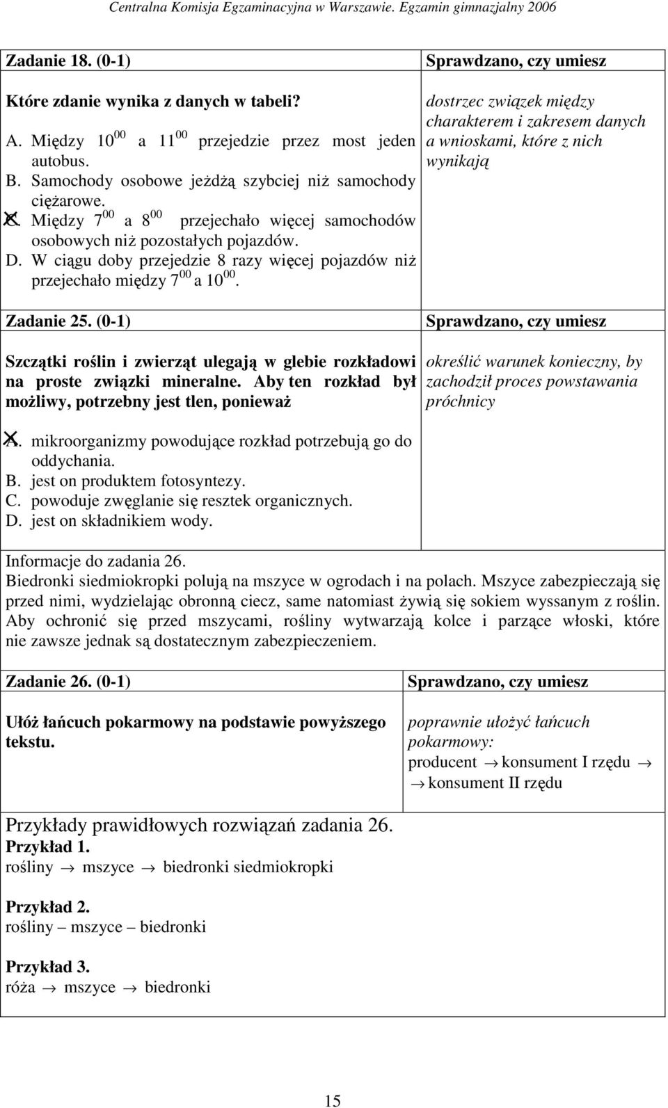 dostrzec związek między charakterem i zakresem danych a wnioskami, które z nich wynikają Zadanie 25. (0-1) Szczątki roślin i zwierząt ulegają w glebie rozkładowi na proste związki mineralne.