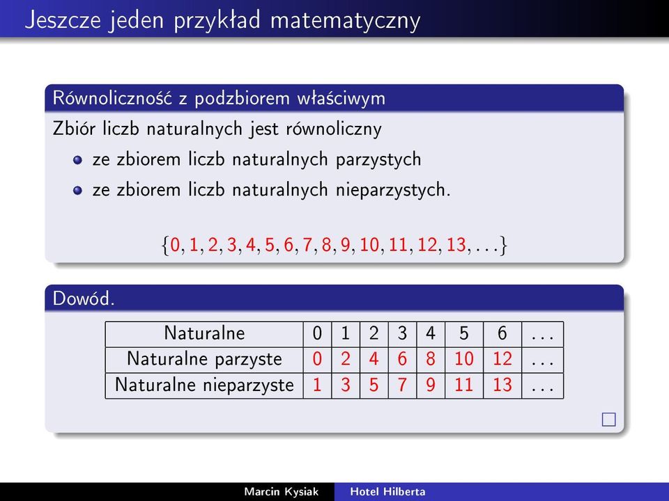 naturalnych nieparzystych. {0, 1, 2, 3, 4, 5, 6, 7, 8, 9, 10, 11, 12, 13,...} Dowód.