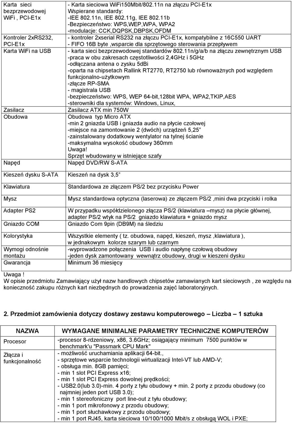 11b -Bezpieczeństwo: WPS,WEP,WPA, WPA2 -modulacje: CCK,DQPSK,DBPSK,OFDM - kontroler 2xserial RS232 na złączu PCI-E1x, kompatybilne z 16C550 UART - FIFO 16B byte,wsparcie dla sprzętowego sterowania