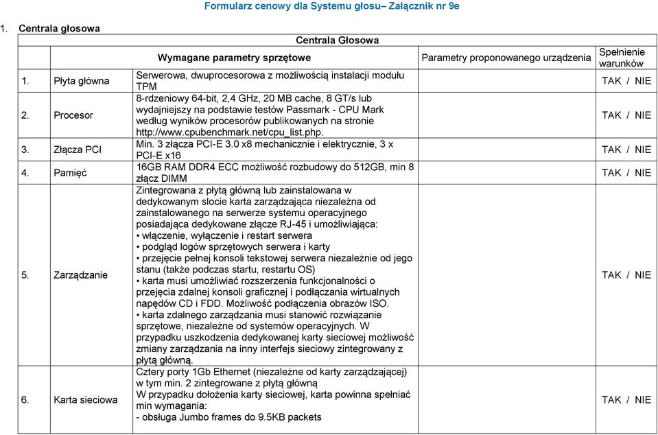 podstawie testów Passmark - CPU Mark według wyników procesorów publikowanych na stronie http://www.cpubenchmark.net/cpu_list.php. Min. 3 złącza PCI-E 3.