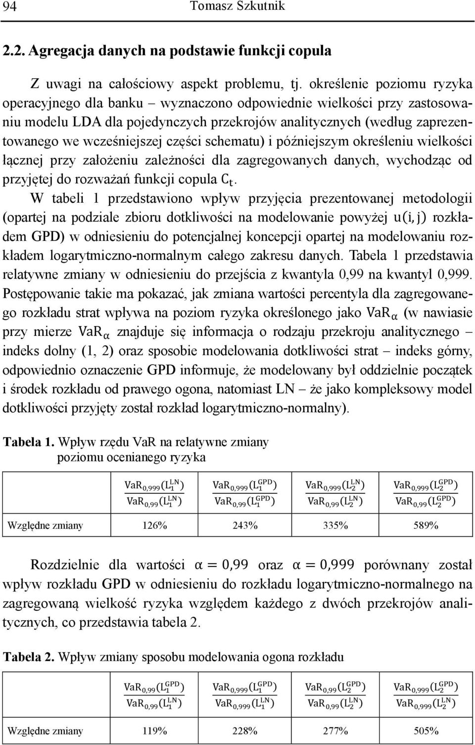 części schematu) i późniejszym określeniu wielkości łącznej przy założeniu zależności dla zagregowanych danych, wychodząc od przyjętej do rozważań funkcji copula C.