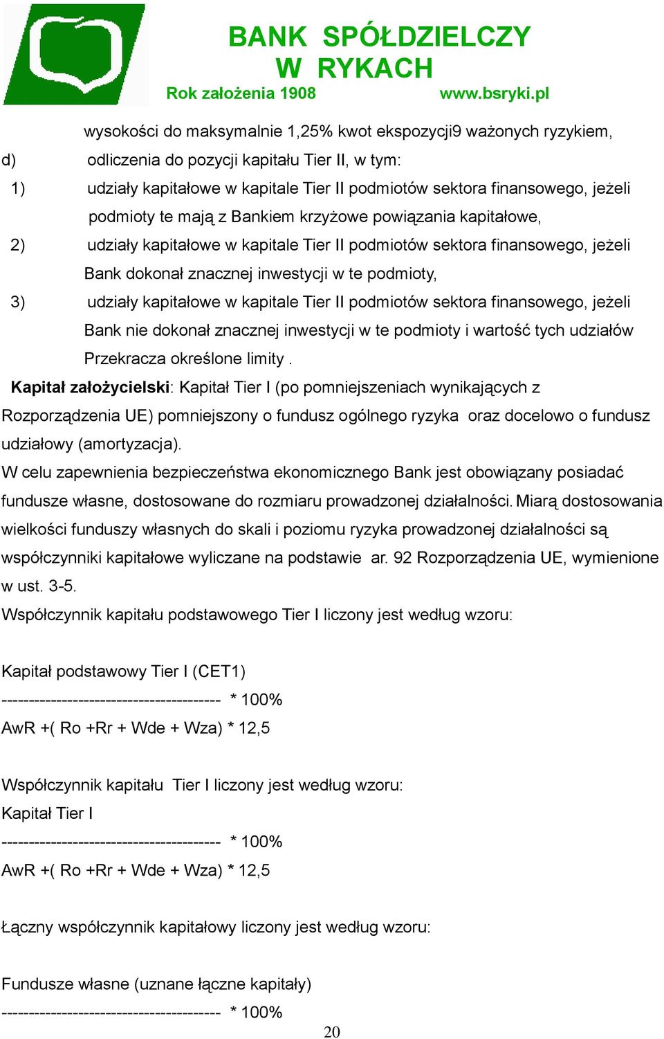kapitałowe w kapitale Tier II podmiotów sektora finansowego, jeżeli Bank nie dokonał znacznej inwestycji w te podmioty i wartość tych udziałów Przekracza określone limity.