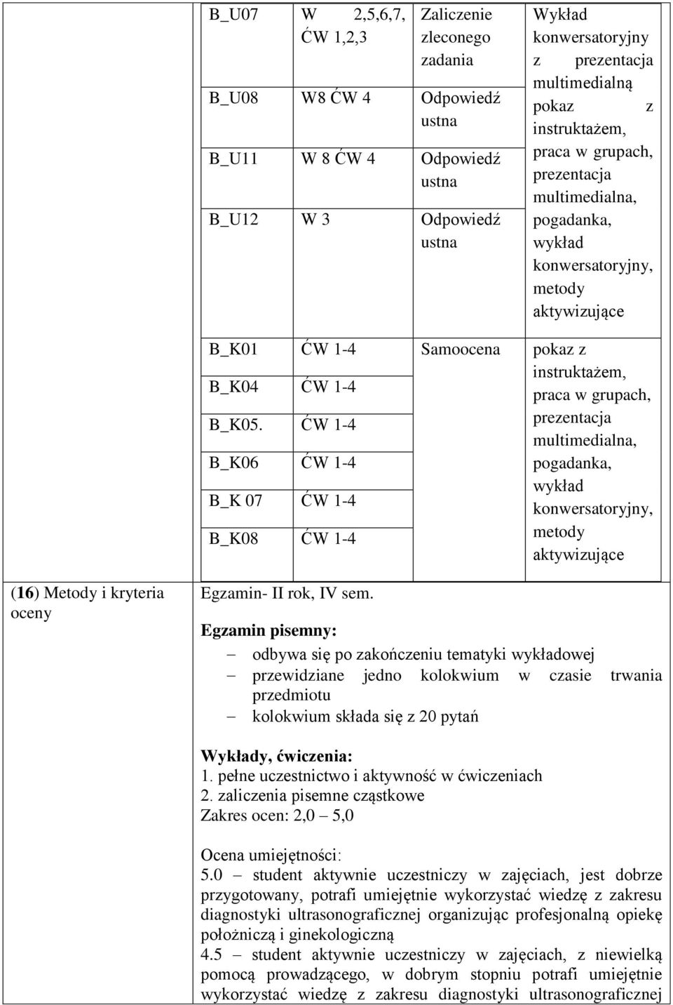 Egzamin : odbywa się po zakończeniu tematyki owej przewidziane jedno kolokwium w czasie trwania przedmiotu kolokwium składa się z 20 pytań y, ćwiczenia: 1.