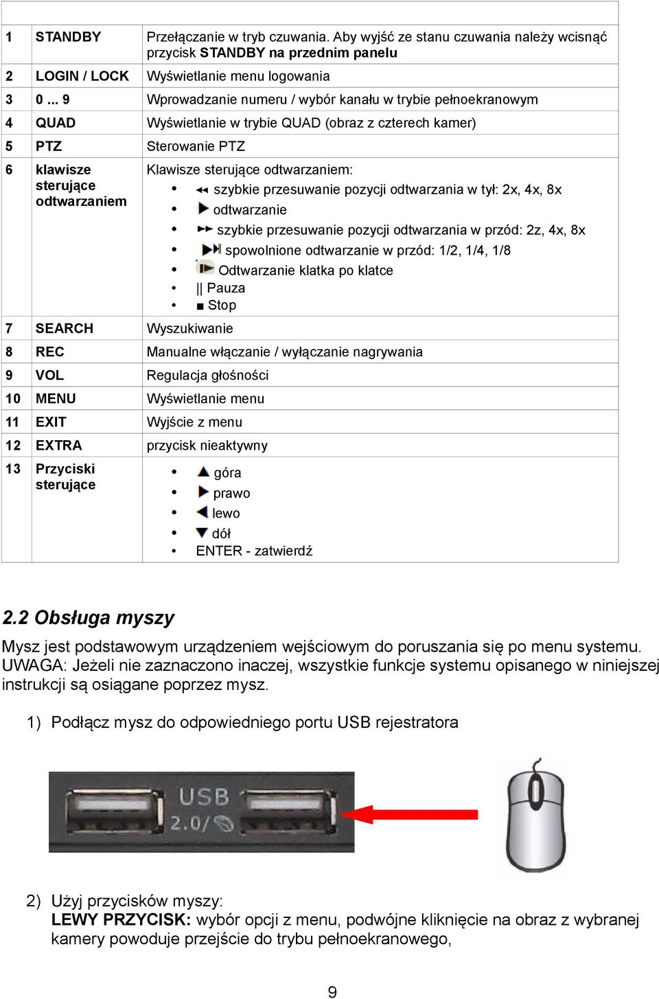 odtwarzaniem: szybkie przesuwanie pozycji odtwarzania w tył: 2x, 4x, 8x odtwarzanie szybkie przesuwanie pozycji odtwarzania w przód: 2z, 4x, 8x spowolnione odtwarzanie w przód: 1/2, 1/4, 1/8