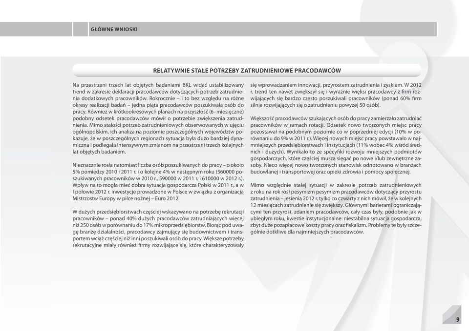 Również w krótkookresowych planach na przyszłość (6 miesięczne) podobny odsetek pracodawców mówił o potrzebie zwiększenia zatrudnienia.