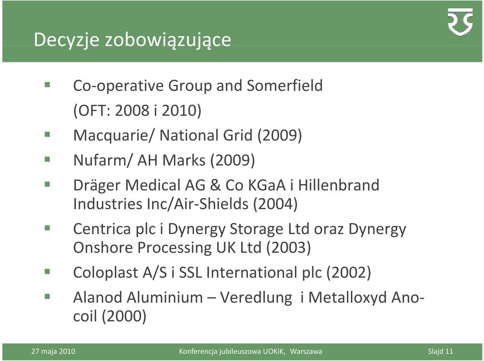 plc i Dynergy Storage Ltd oraz Dynergy Onshore Processing UK Ltd (2003) Coloplast A/S i SSL International plc (2002)
