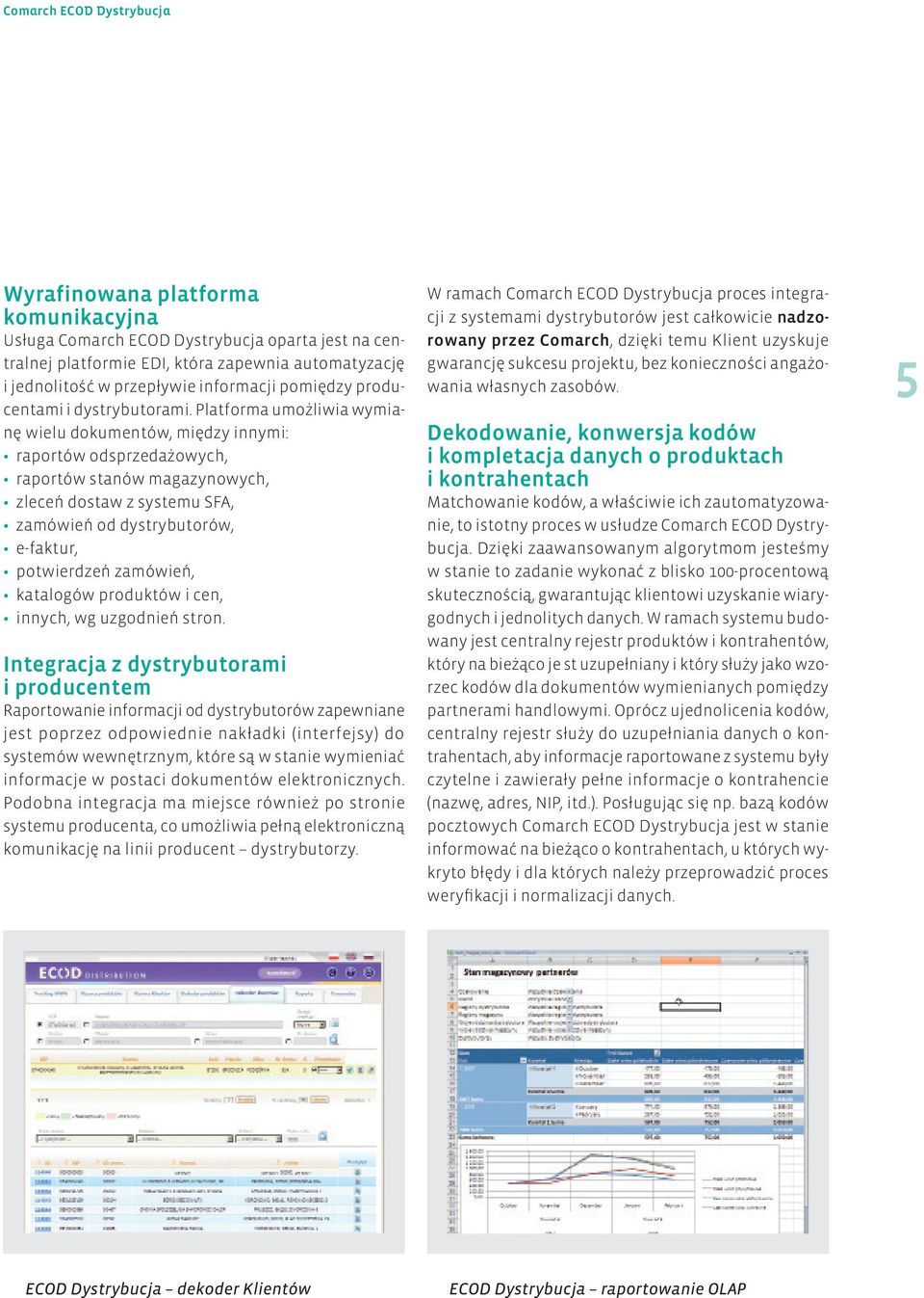 Platforma umożliwia wymianę wielu dokumentów, między innymi: raportów odsprzedażowych, raportów stanów magazynowych, zleceń dostaw z systemu SFA, zamówień od dystrybutorów, e-faktur, potwierdzeń