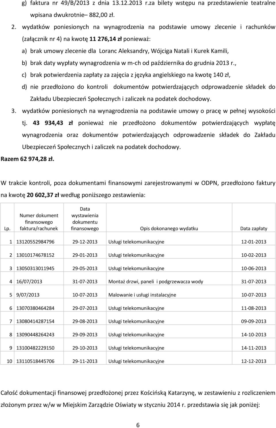 Kamili, b) brak daty wypłaty wynagrodzenia w m-ch od października do grudnia 2013 r.