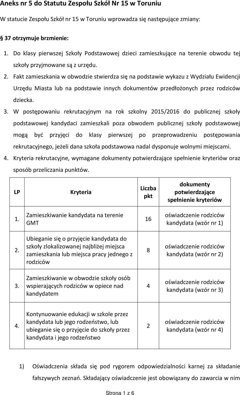 Fakt zamieszkania w obwodzie stwierdza się na podstawie wykazu z Wydziału Ewidencji Urzędu Miasta lub na podstawie innych dokumentów przedłożonych przez rodziców dziecka. 3.