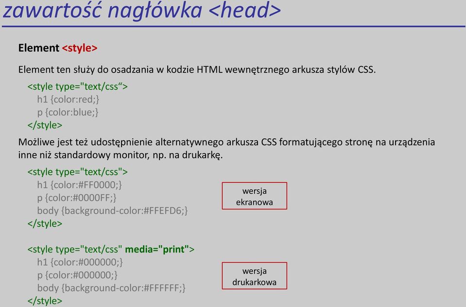 stronę na urządzenia inne niż standardowy monitor, np. na drukarkę.