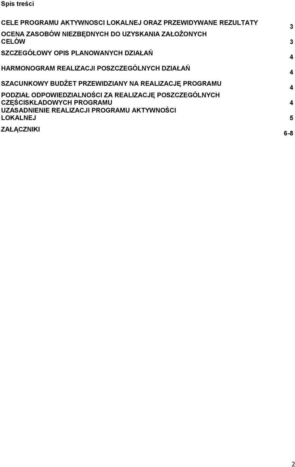 DZIAŁAŃ SZACUNKOWY BUDŻET PRZEWIDZIANY NA REALIZACJĘ PROGRAMU 4 PODZIAŁ ODPOWIEDZIALNOŚCI ZA REALIZACJĘ