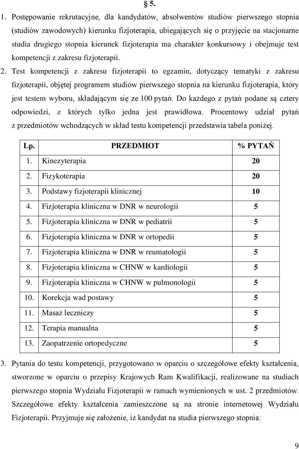 Test kompetencji z zakresu fizjoterapii to egzamin, dotyczący tematyki z zakresu fizjoterapii, objętej programem studiów pierwszego stopnia na kierunku fizjoterapia, który jest testem wyboru,