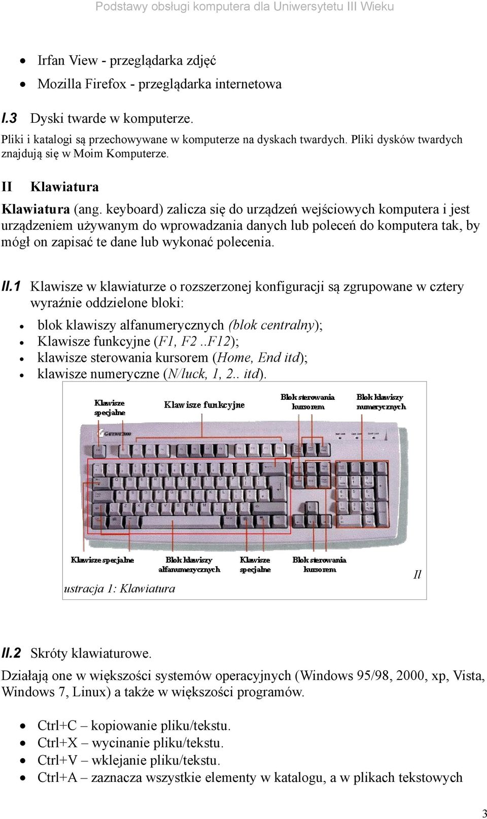 keyboard) zalicza się do urządzeń wejściowych komputera i jest urządzeniem używanym do wprowadzania danych lub poleceń do komputera tak, by mógł on zapisać te dane lub wykonać polecenia. II.